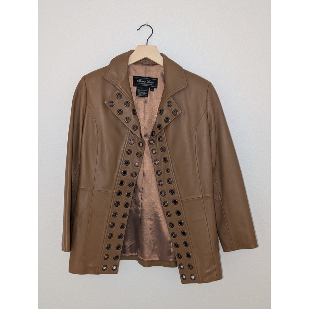 Terry Lewis Tan Leather Grommet Eyelet Jacket Womens XS